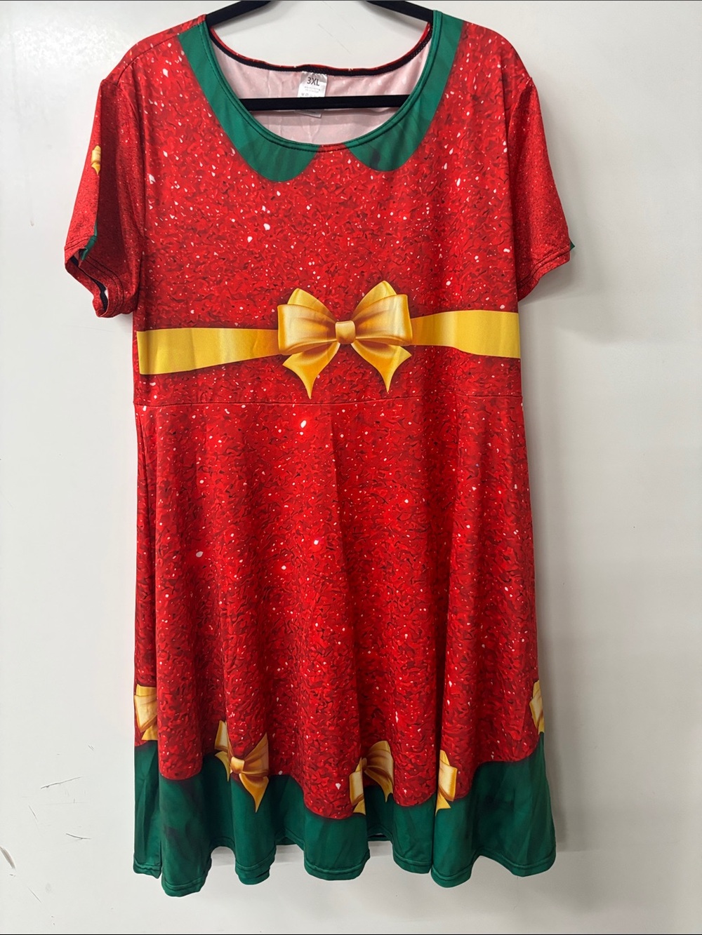 Festive Red and Green Holiday Bow Dress